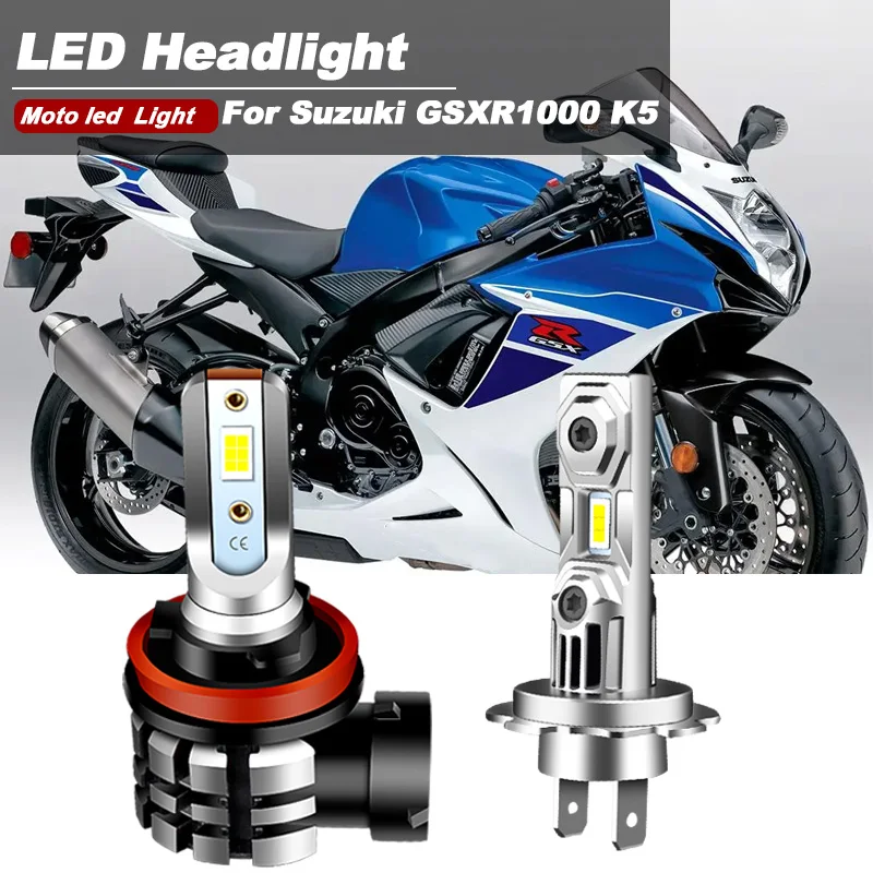 2PCS Motorcycle H11 H7 LED Headlight For SUZUKI GSXR1000 GSX-R GSXR1000 K5 2005 2006 6000K Headlamp High Low Beam Bulbs 9600LM
