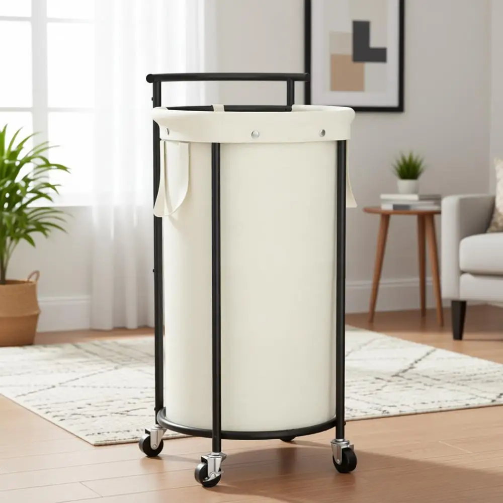 

110L Rolling Laundry Basket with Removable Liner, Iron Frame Hamper for Clothes, Ideal for Dorms and Laundry Rooms (Beige)