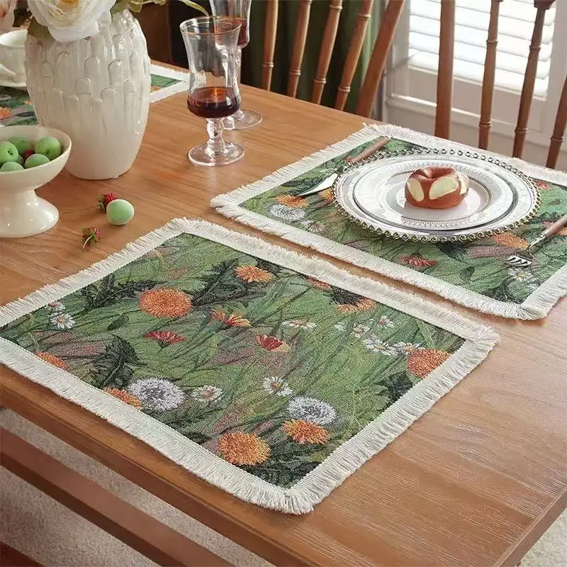 American Retro Table Flag Jacquard Weave Tassel Dining Table Placemats Set Light Luxury Home Hotel Table Mats Decoration