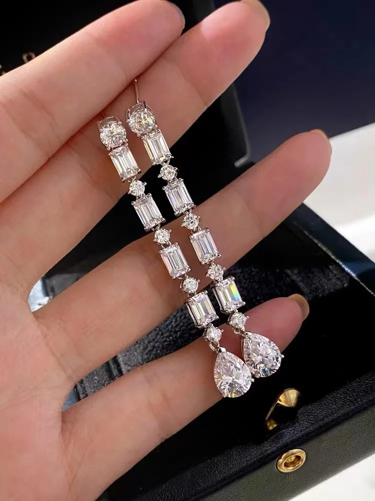 Long 925 Sterling Silver Earring Water Drop Diamond Party Wedding Drop Earrings for Women Bridal Engagment Promise Jewelry