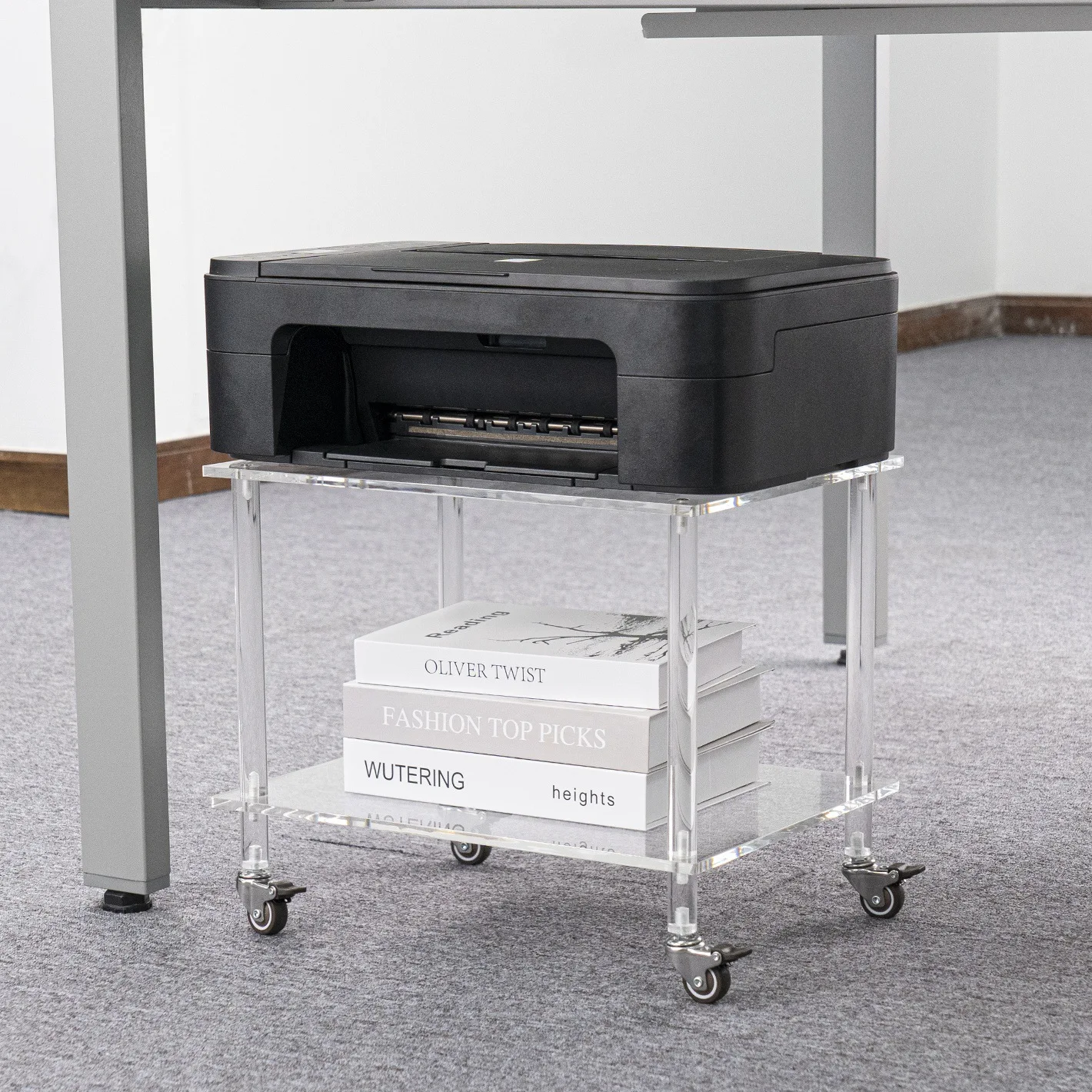 

Nordic style transparent acrylic coffee table light luxury printer bracket multi-functional cart mobile side shelf