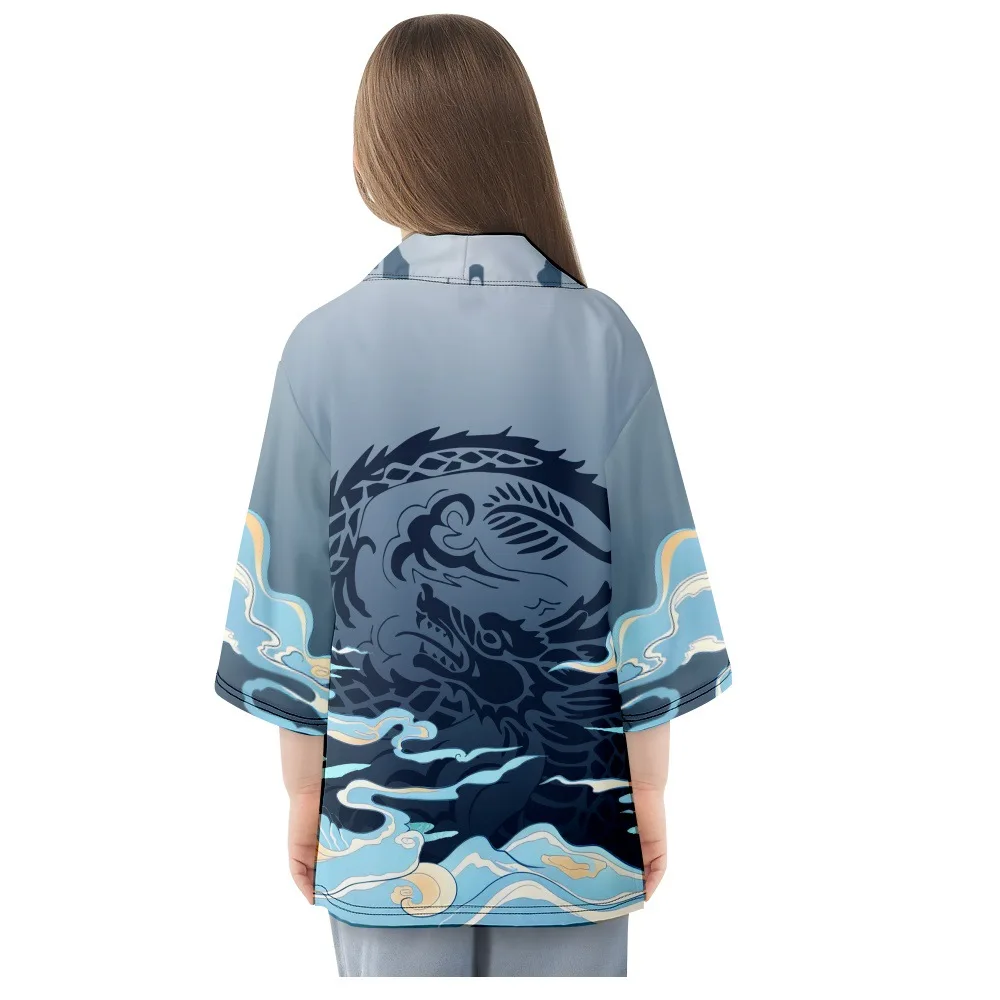 Fashion Kimono Yukata Men 2023 Summer Beach Kimono Anime Dragon Printed 3/4 Sleeve Shirt Haori Cosplay