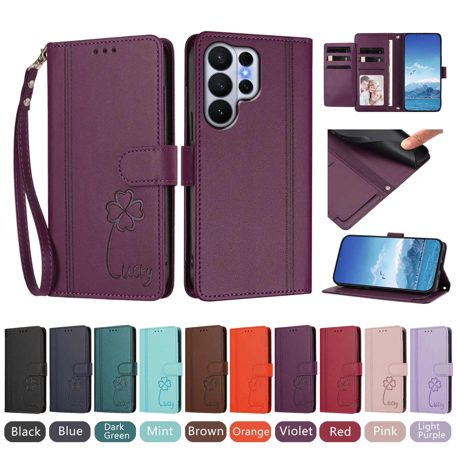 Multi 9 Cards Crossbody Leather Wallet Case For Redmi A7 Pro 5G 4G A3 A2 A5 A4 A1 Lucky Clover Shockproof Lanyard Flip Cover