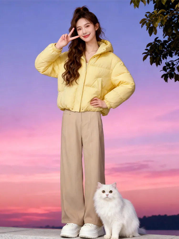 

Unique Beautiful Winter Faion Set ort Puffer Cotton Jaet High Waist Wide Leg Pants Two Piece Casual Women's Ensemble