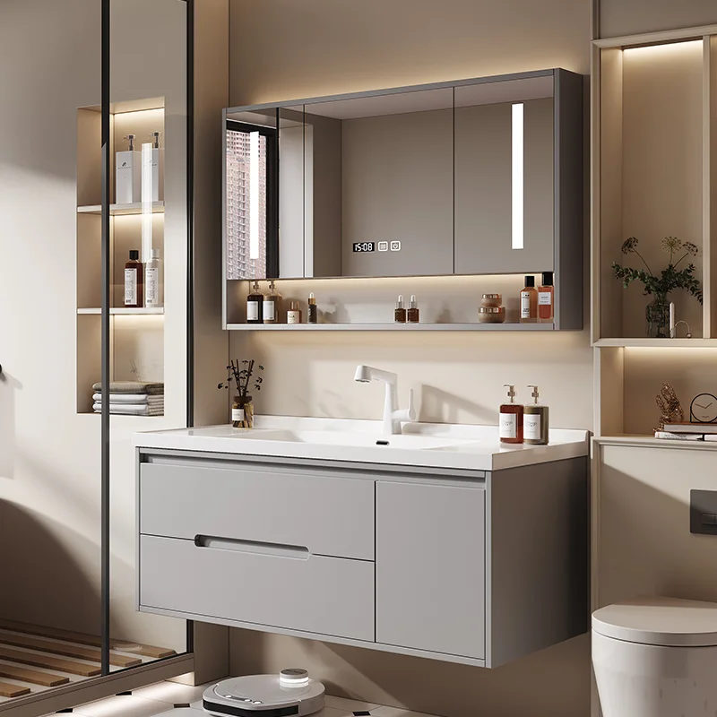 

Light luxury oak paint door panel bathroom cabinet combination ceramic integrated basin toilet washbasin washbasin
