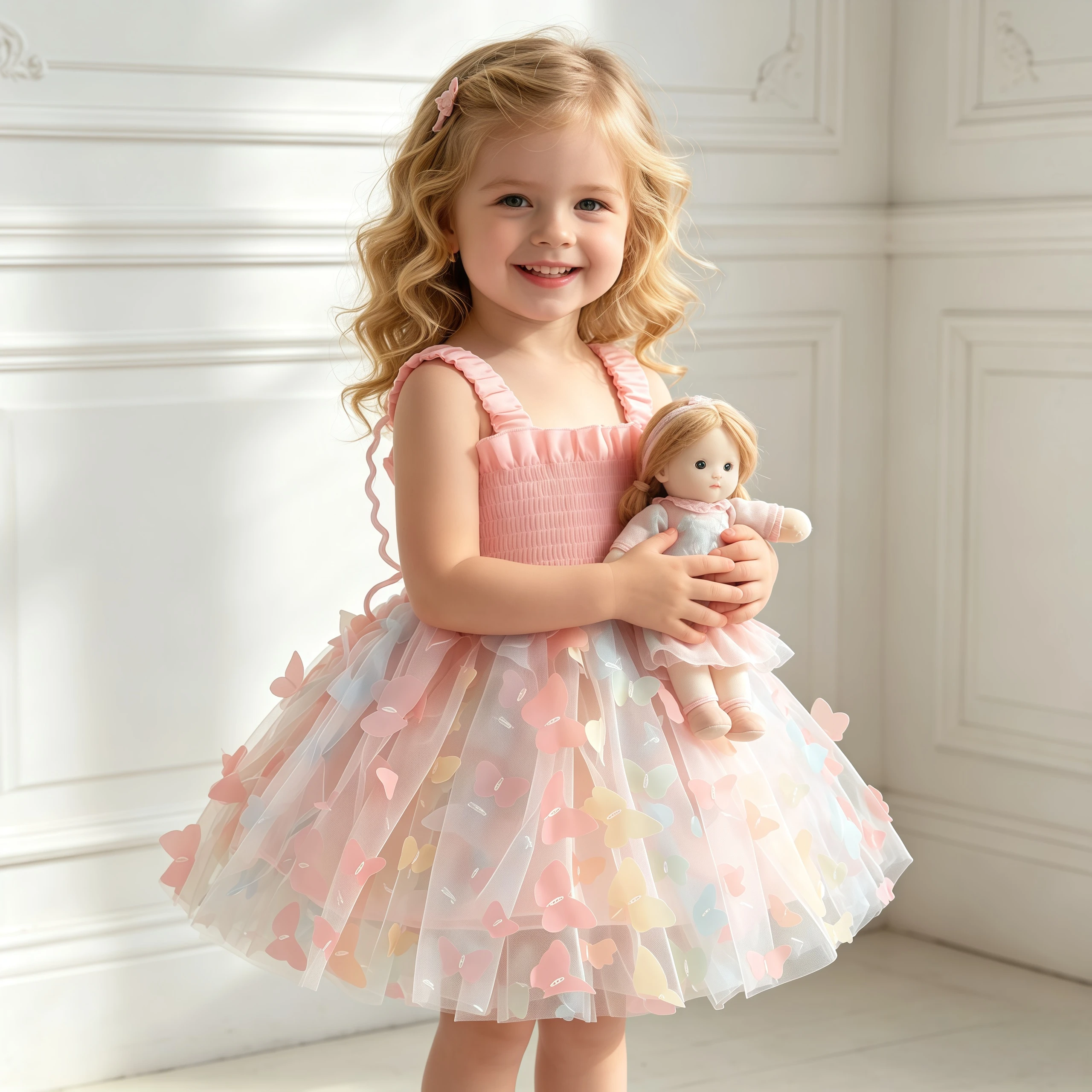 Summer Kids Girls Sleeveless 3D Butterfly Wing Tulle Tutu Dress Children A-Line Sundress Princess Fancy Birthday Party Dress