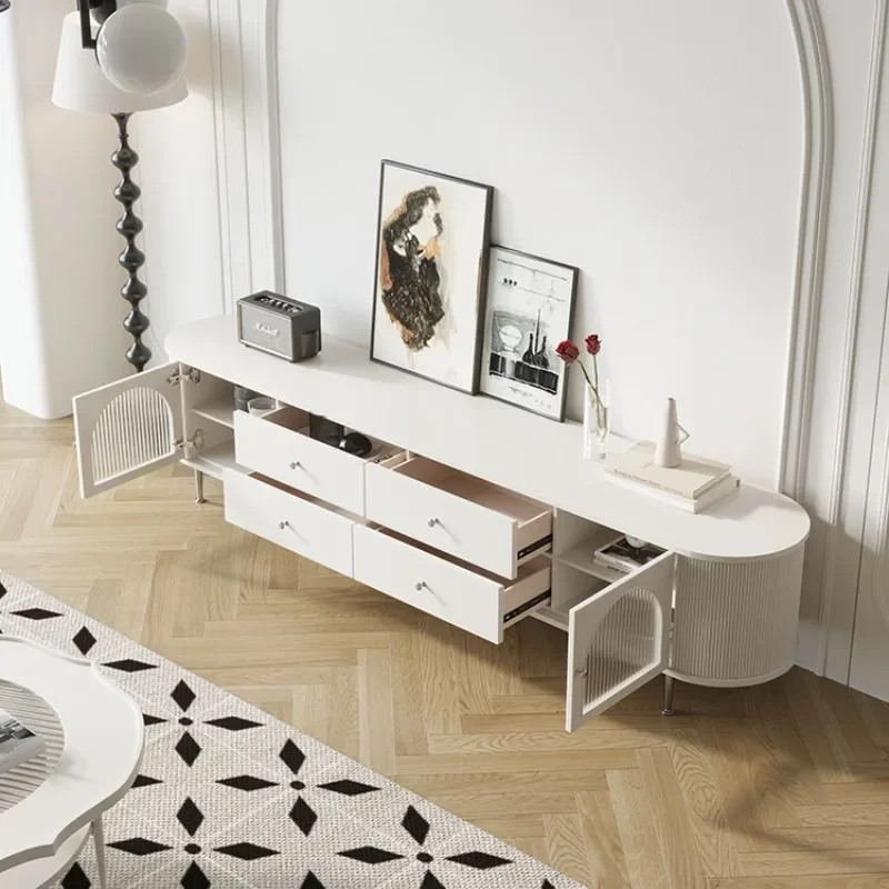 Combinaison de table basse de meuble TV rétro français en bois massif, salon moderne et simple, lumière de luxe, Internet noir et blanc