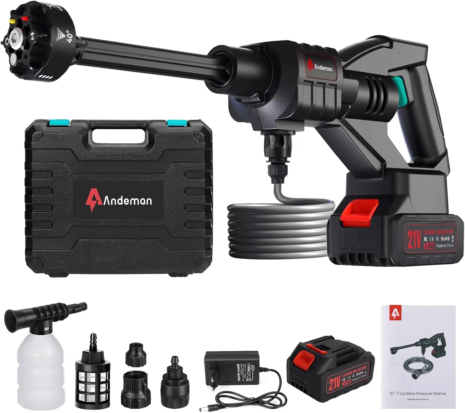 

800PSI Cordless Pressure Washer with 3.0Ah Battery and 6-in-1 Nozzle for Car, Driveway, Home Cleaning