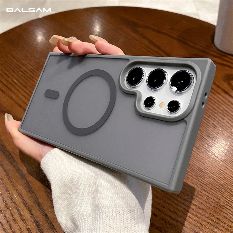 Magsafe Magnetische Draadloze Lading Case Voor Samsung Galaxy S25 S24 S23 S22 S21 Ultra Plus Matte Schokbestendig Clear Hard Cover