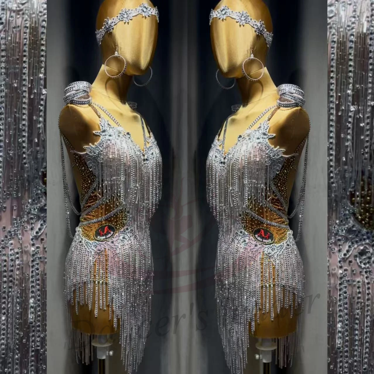 

Latin Dancers, Adults, Children, High-End Customized Neon Pink Full Bead Tube Flower Costume, Samba AB Stone Performance Dress