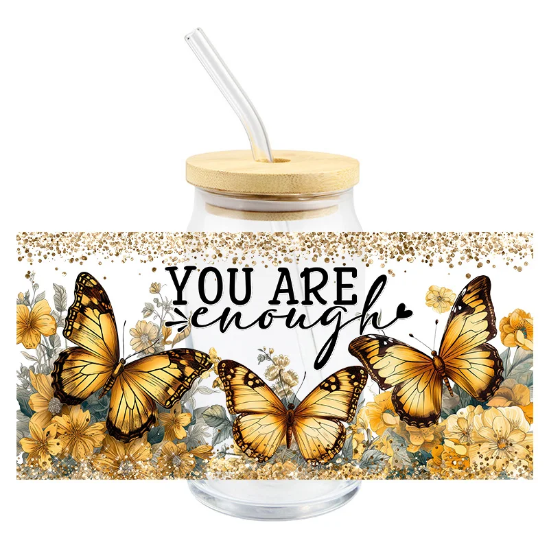 Butterfly Uv Dtf Transfer Sticker 16Oz Glass Cups  Diy Waterproof High Temperature Resistance You Are Enough Believe Easy To Use