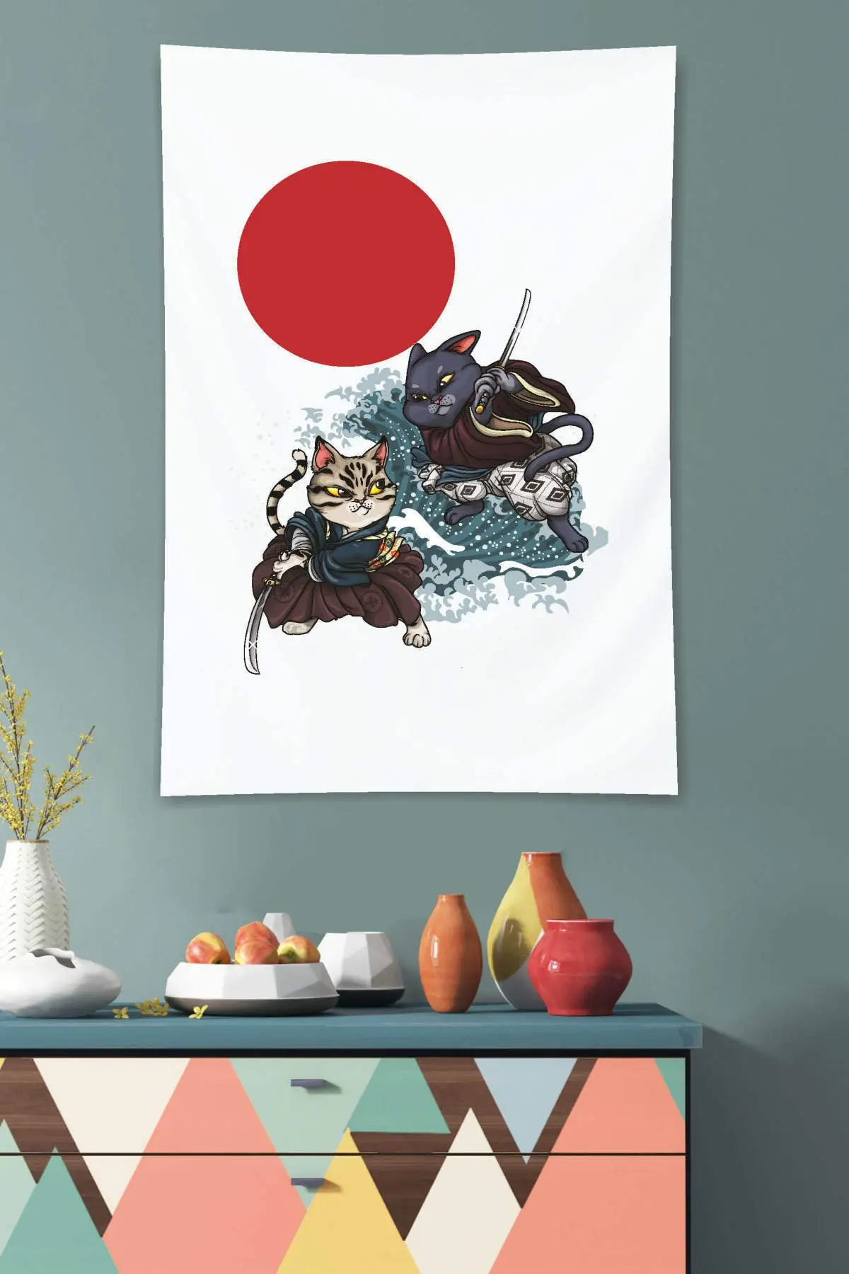 Samurai Cats Wall Covering 40 x 60 cm Ultra Soft Textured Polyester Fabric Suitable for indoor - outdoor use