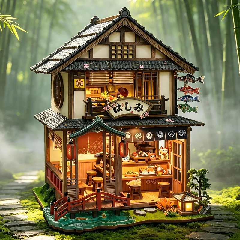 Woodworking Kits For Kids - DIY houten Bridgeside Machiya Cottage miniatuurmodelsets