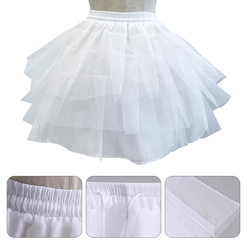 Jupon blanc multicouche pour filles, jupe Lolita moelleuse, jupe de soutien, fil doux désossé, accessoires de robe, jupe Tutu mignonne, 35cm, nouveau