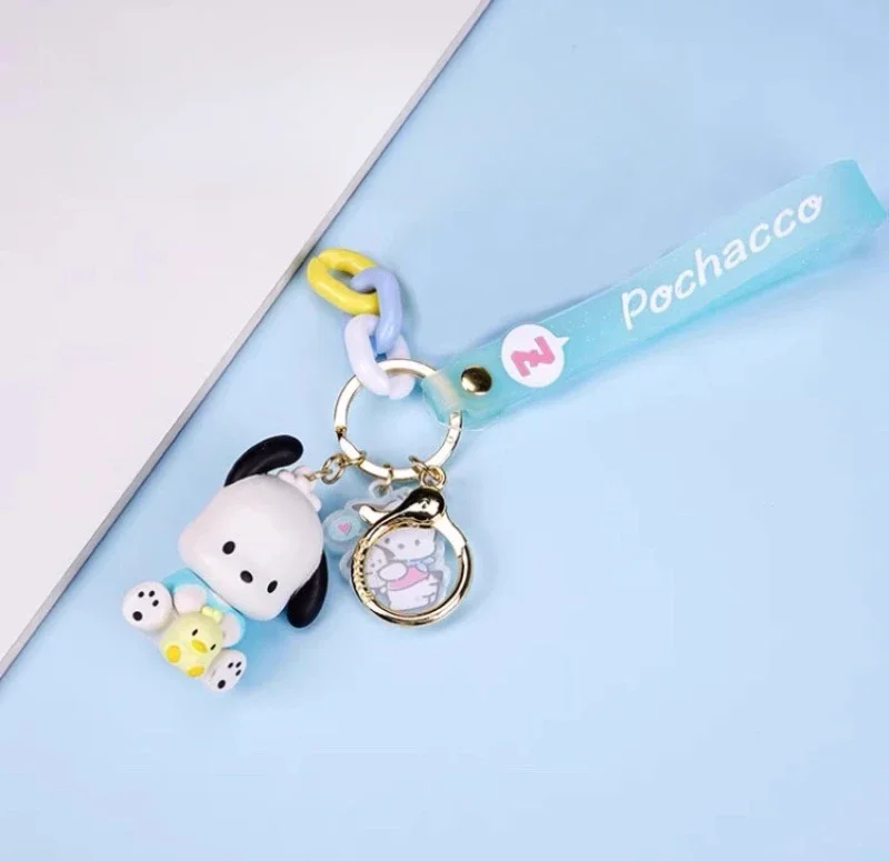 Miniso Sanrio Cartoon Keychain Acrylic Doll 2-in-1 Keyring Kuromi Bag Pendant Key Chains Cute Pochacco Dog Decorative Pendant