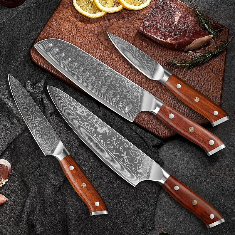 1/2/4 PCS Knives Sets Rosewood Handle 67 Layers Damascus Steel Super Sharp Meat Vegetable  Meat Knives cooking Tools