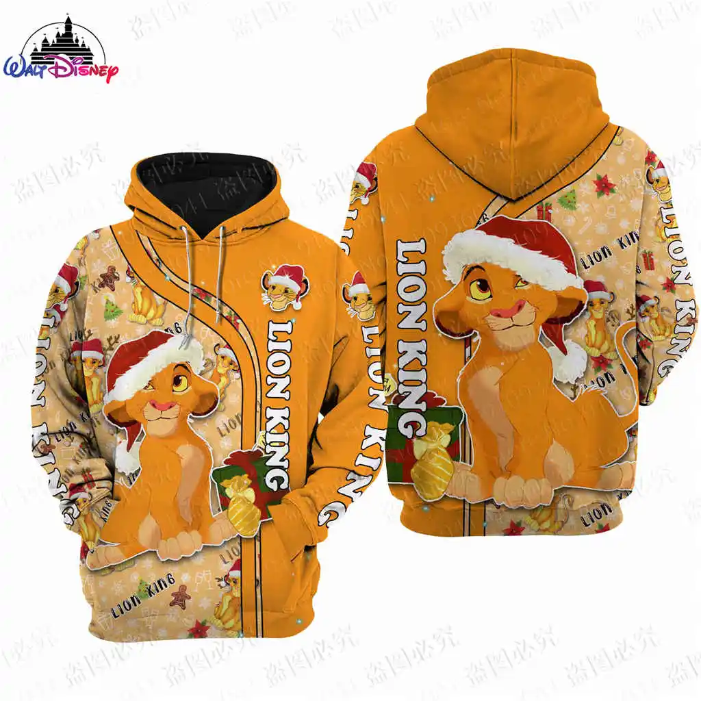 Disney-Sweat à capuche imprimé en 3D Smile Zipper pour hommes et femmes, vêtements parent-enfant, pull de Noël, le roi discutant