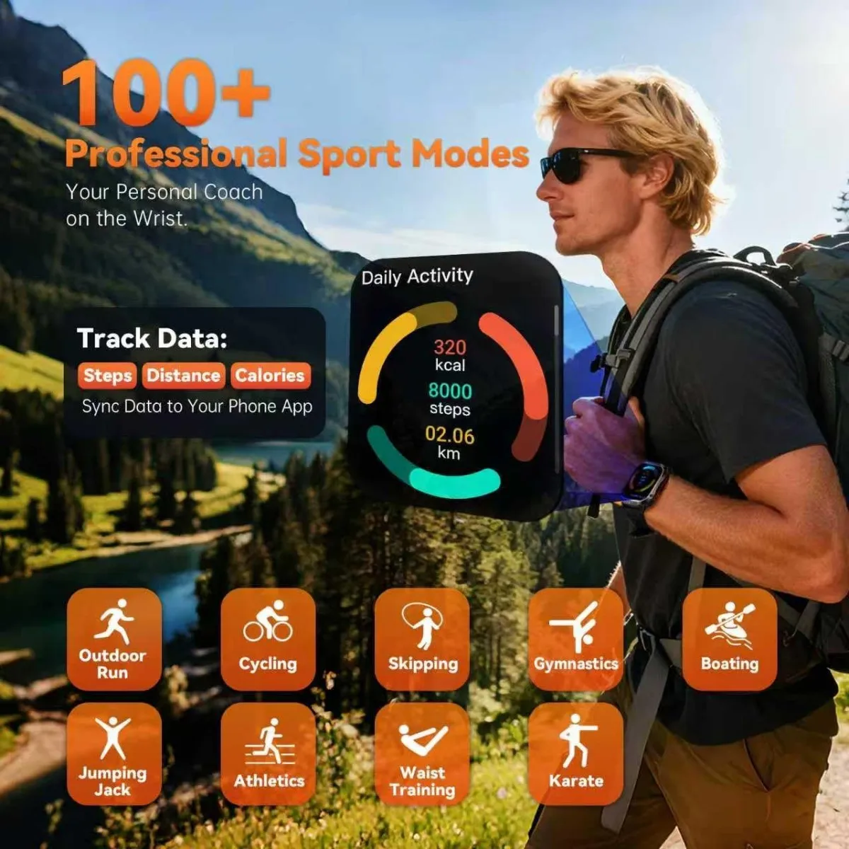 Military Smart Watches Built-in GPS,Tactical Smart Watch for iPhone/Android,100+ Sport Modes with Flashlight, 2.01" Screen