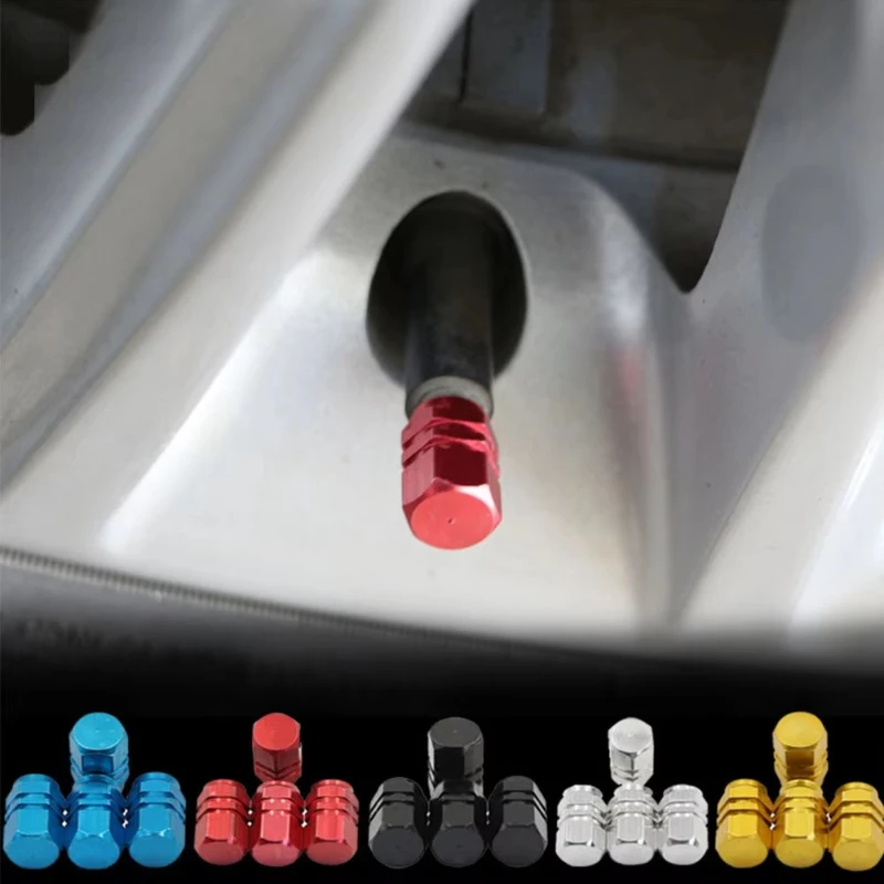 4/8 Peças Tampas de Válvula de Ar para Pneus de Carro e Bicicleta em Alumínio Premium Universal, Estilo Roda de Carro, Cores Vermelho, Preto, Azul, Prata, Dourado