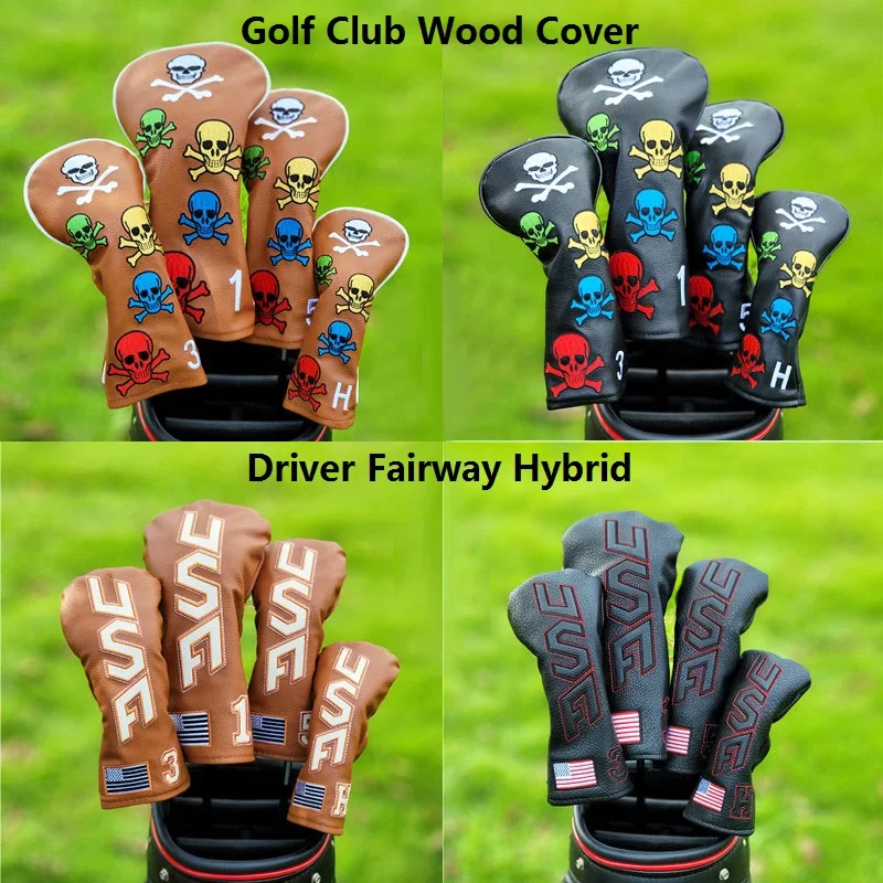 Cubierta de cabeza de palo de Golf de calavera de EE. UU., conductor de madera, Fairway híbrido, juego de 1, 3, 5 UT, Protector de cuero PU