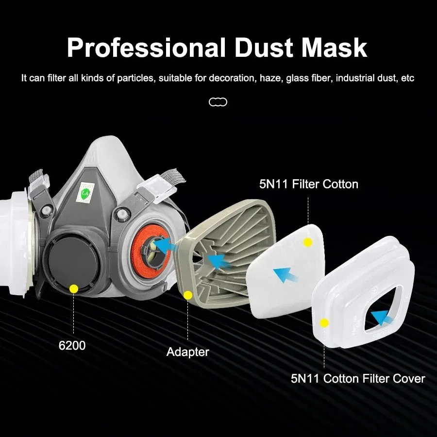 6200 Dust Mask Half Face With 503 5N11 Particle Filters Goggles Set For Industrial Labor Dust Paint Spray Decoration Grinding ﻿
