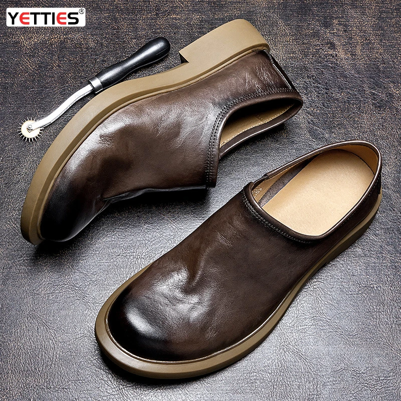 YETTIES mocasines italianos para hombre, zapatos de lujo de cuero genuino 2025, cuero suave, negro, cómodos, informales, zapatos sociales de negocios para hombre