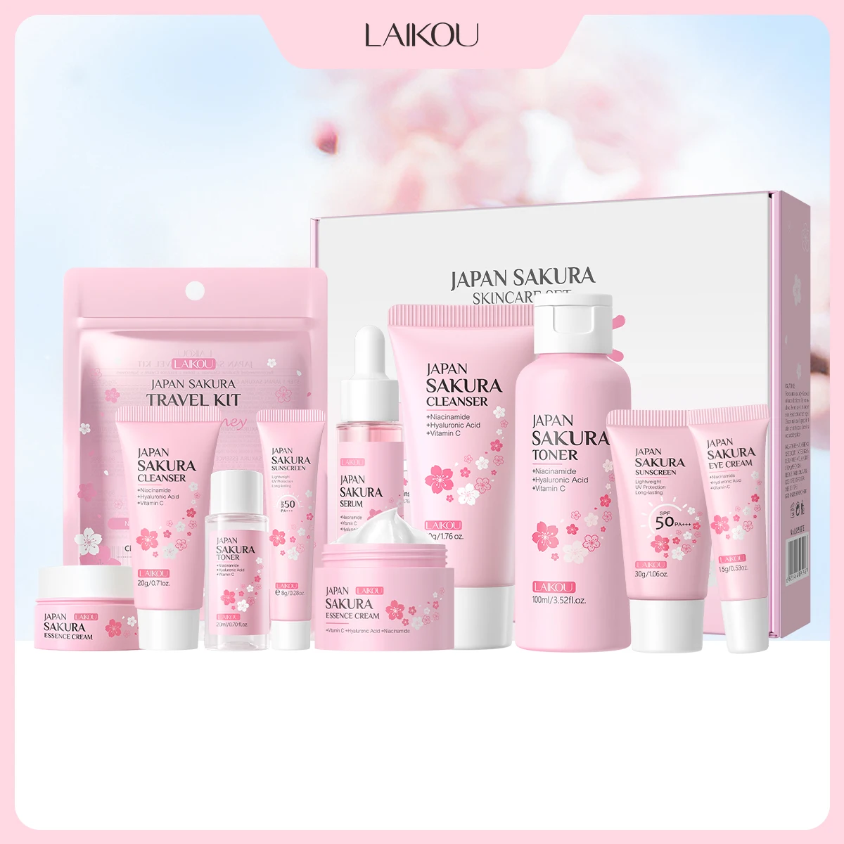 Skincare Glad2Glow - LAIKOU Japan Sakura Komplettes Hautpflegeset Reinigungsmittel
