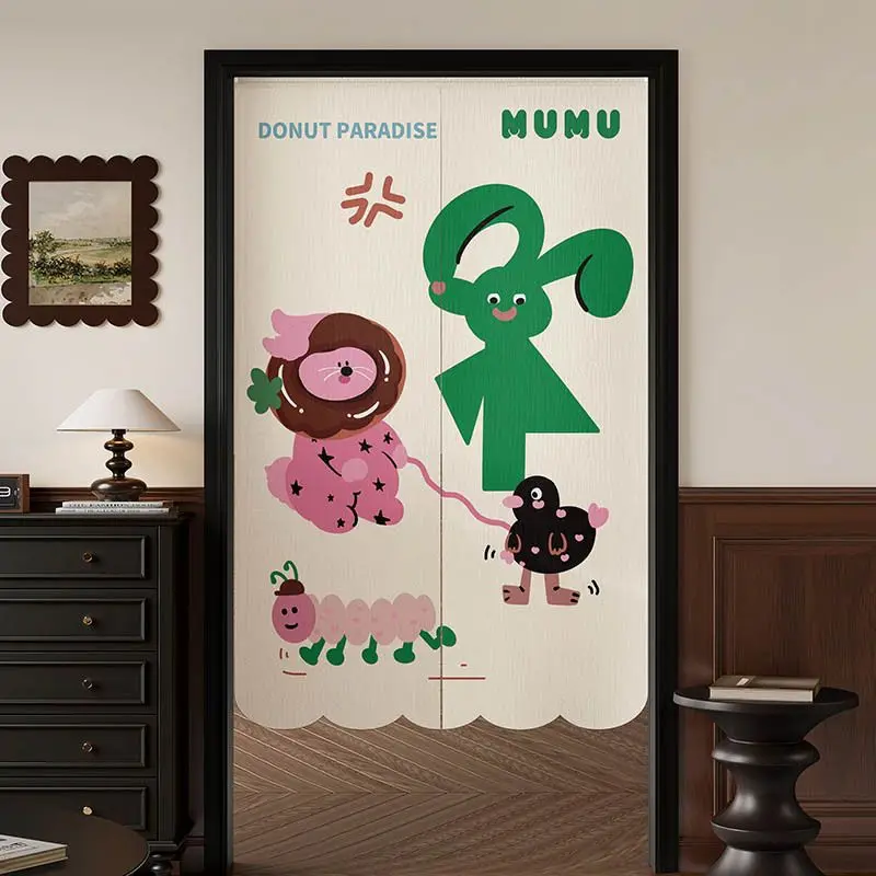 Japanese Noren Door Curtain, Cartoon Cute Animal Half Curtain, Privacy Room Divider For Kids Room Kitchen, Aesthetic Home Decor