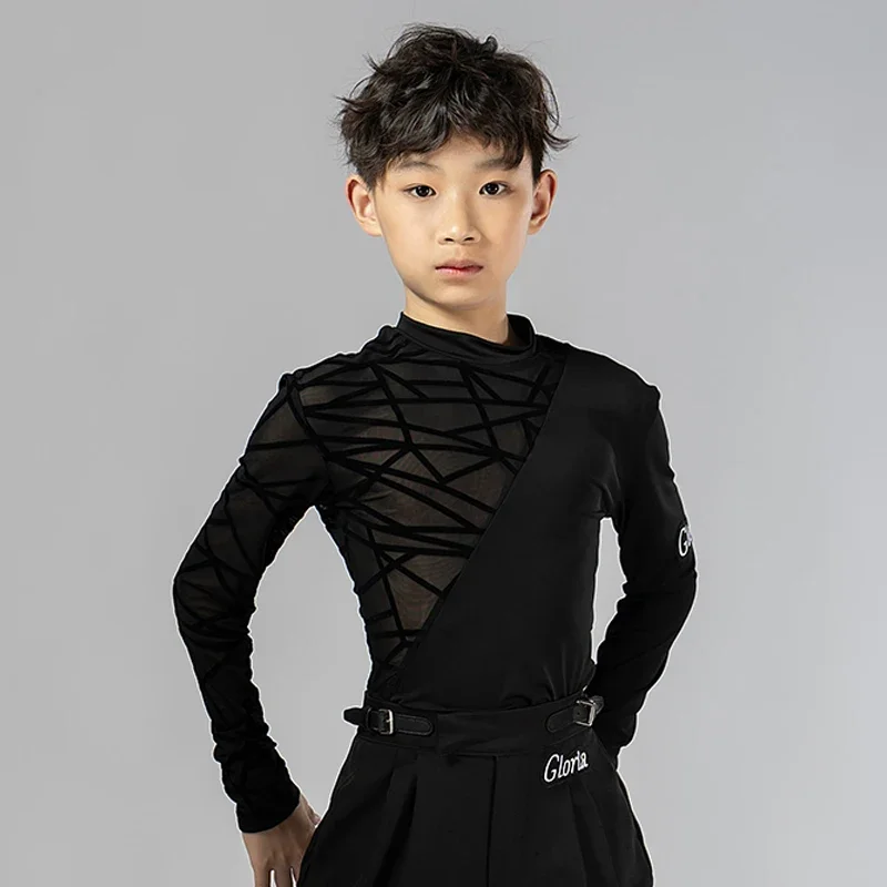 

Latin Dance Tops Boys Mesh Salsa Clothing Stage Performance Costume Practice Wear Modern Dancing Outfit Tango Dancewear