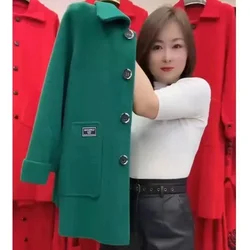 Imitazione cappotto a doppia faccia donna autunno inverno nuovo capispalla lungo cappotto anziano di mezza età temperamento giacca di lana da donna