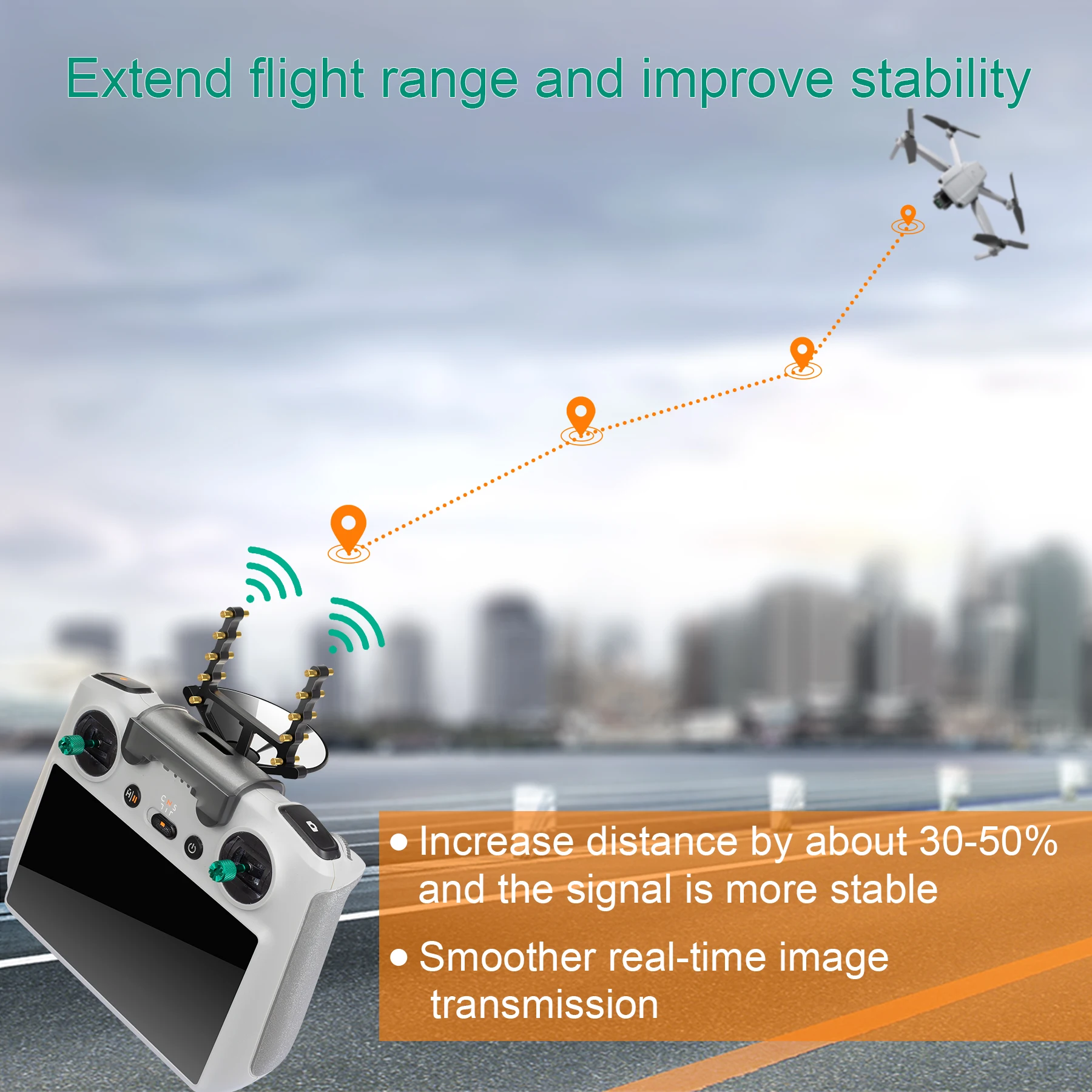 Wzmacniacz sygnału antenowego ze wspornikiem do pilota zdalnego sterowania DJI RC Extende Ranger do Mini 3/3 Pro/Air 2S Mavic 3/3 Pro — zdjęcie produktu 2
