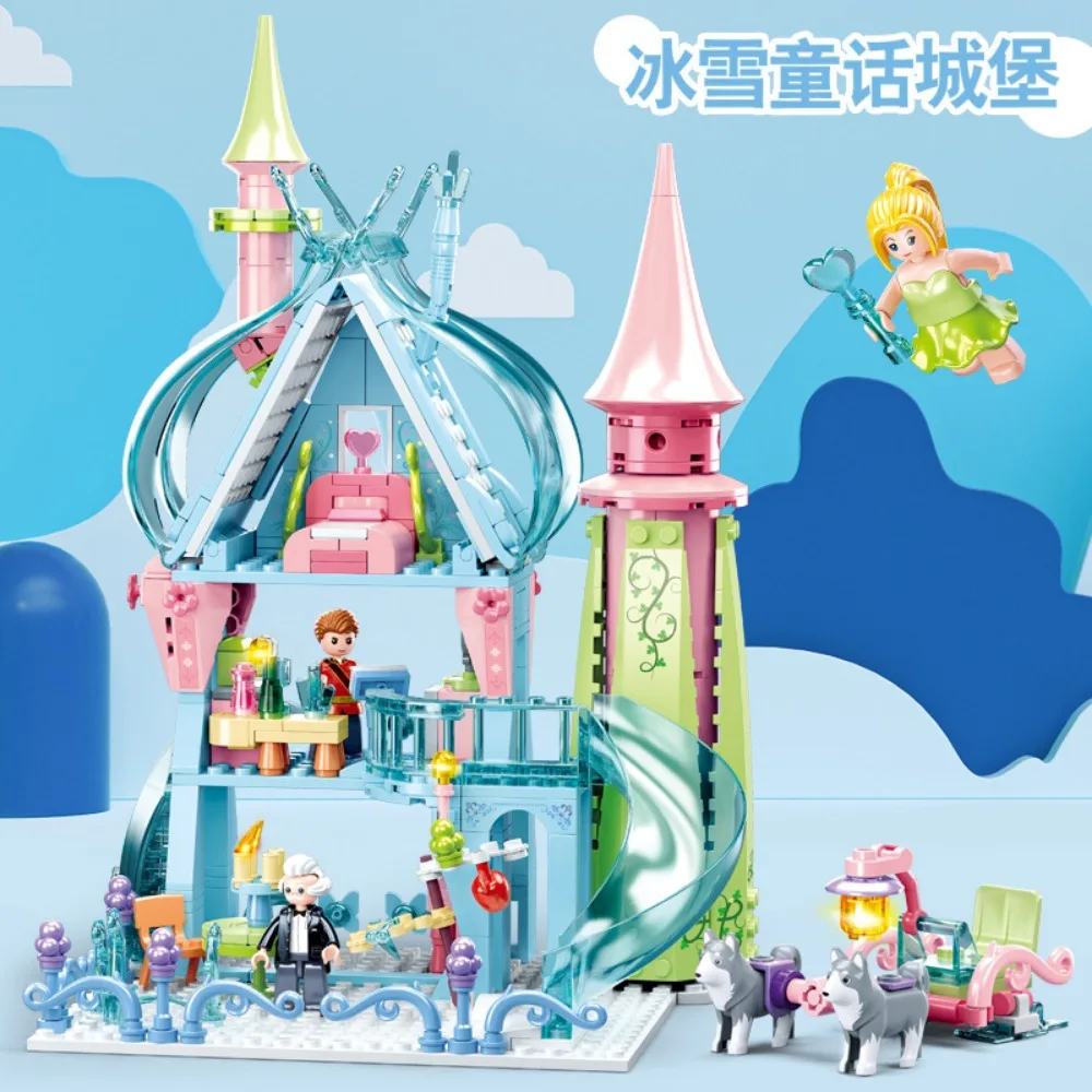 Ghiaccio Neve Castello magico Building Block Regina Fiabe Casa della principessa Splendido modello di giocattolo di assemblaggio squisito Ragazza Festival Regalo