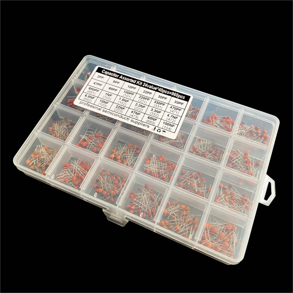 

24Values*40pcs=960pcs 2pf~100nf Ceramic Capacitor Kit Box 5/10/22/30/33/47/68/100/220/330/470/680/pf 1/1.5/2.2/3.3/4.7/6.8/10/NF