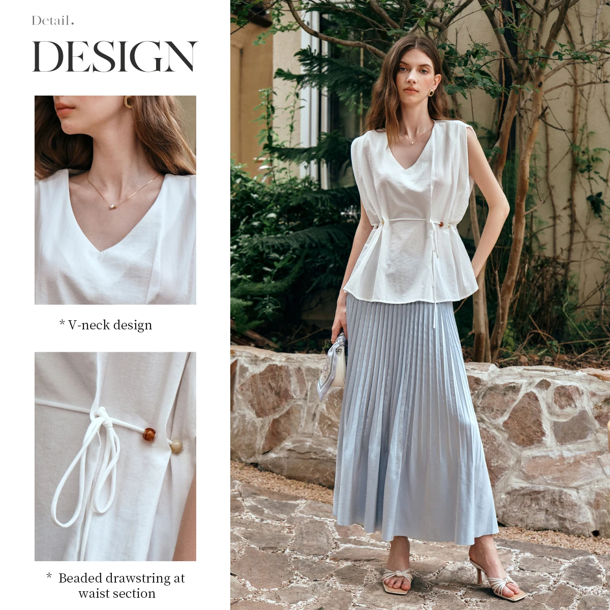 

OLrain Women's Elegant White Blouse 2026 Summer Tops French Sleeveless Fitted Tied Waist Blouse Laides Clothes O57XX99622