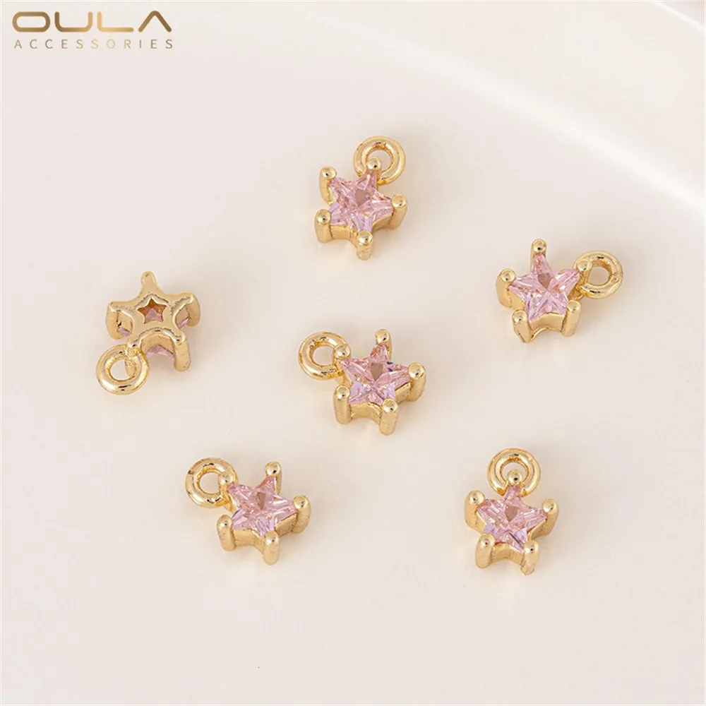 

14K Gold-plated Five-prong Inlaid with Colorful Zirconium Five-pointed Star Small Pendant, Diy Handcrafted Bracelet Accessory
