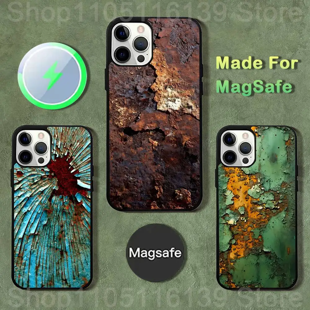 

Чехол для телефона iPhone 17,16,15,14,13,12,11,Pro,Max,Plus,Mini,SE4,E в индустриальном стиле, ржавая магнитная беспроводная зарядка Magsafe