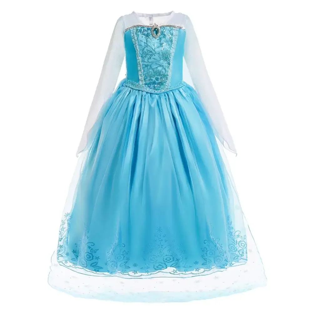 Princess Anna Elsa Dress for Girl Halloween Birthday Party Costume Children Rapunzel Snow White Belle Fancy Outfit Clothes 3-10T