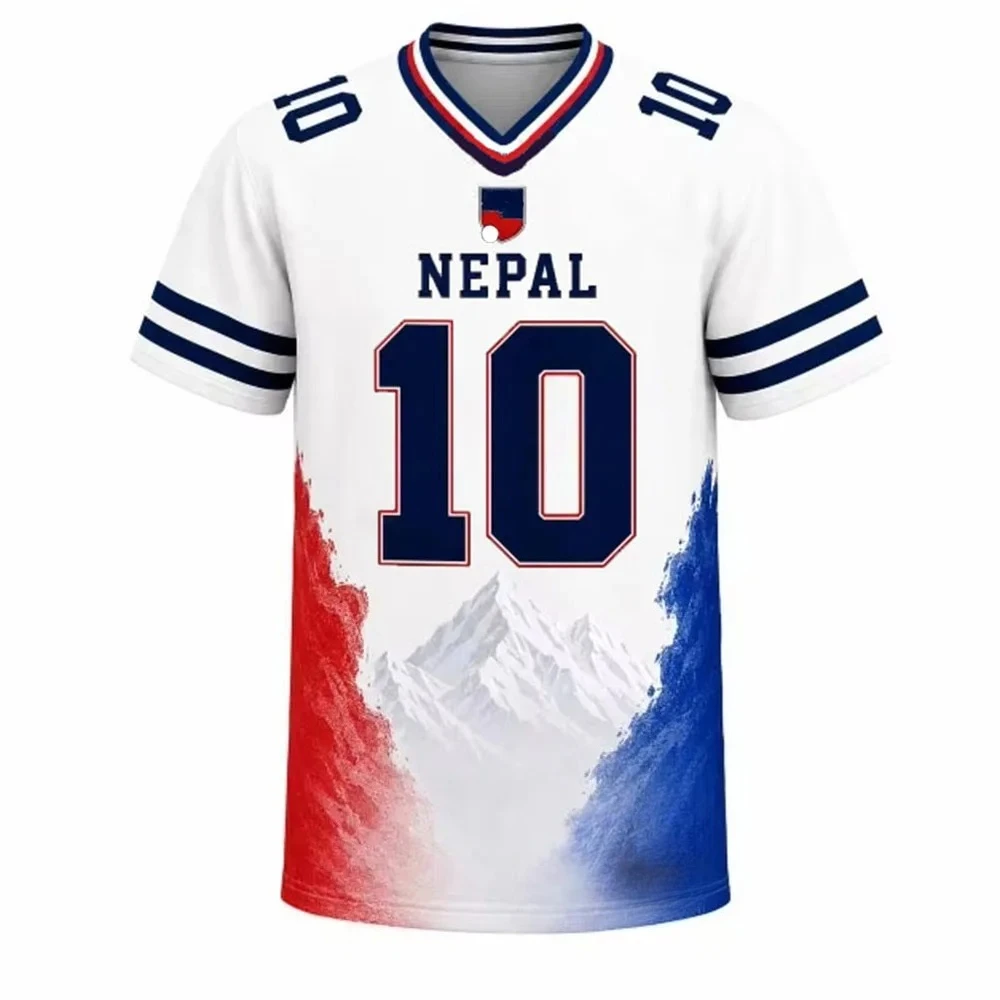 2026 Nepal V-neck T-shirt 3D printed top short sleeved shirt suitable for both men and women, fashionable and versatile