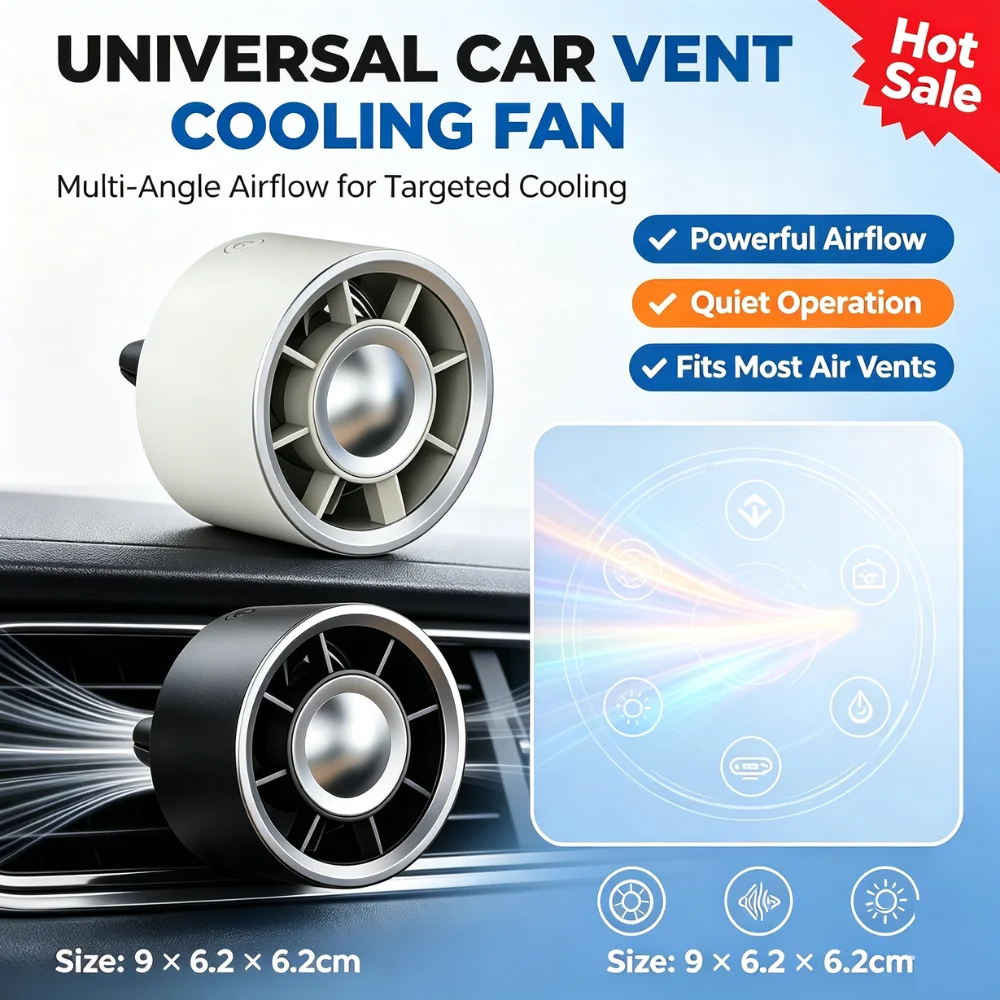 USB Car Air Vent Fan Portable Mini Cooling Fan Adjustable Wind Speed Ambient Light Universal Car Accessories view 3