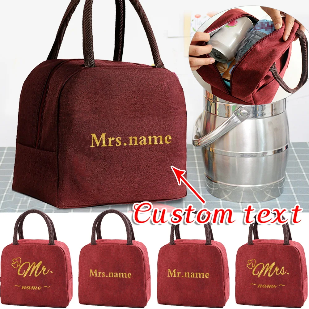 

Customizable with Any Name Insulated Red Canvas Lunch Bag Insulated Food Refrigerator Lunch Box Waterproof Picnic Bag