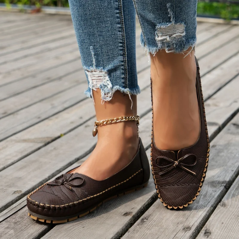 

Женская обувь, новинка 2025, женские слипоны на плоской подошве, повседневные туфли на плоской подошве с круглым носком, женские дышащие лоферы, удобная женская обувь на мелкой подошве