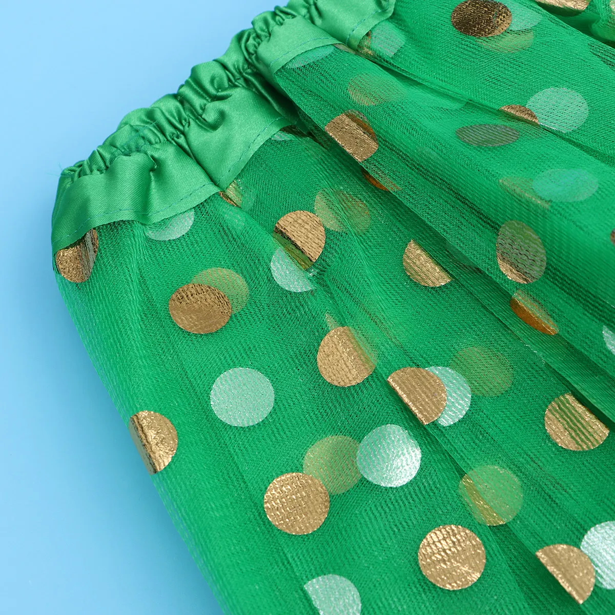 Girls Tulle Tutu Skirt Green Dotted Sequin Layered Design Elastic Waist Comfortable Soft Fabric Party Skirt for Birthday Holiday