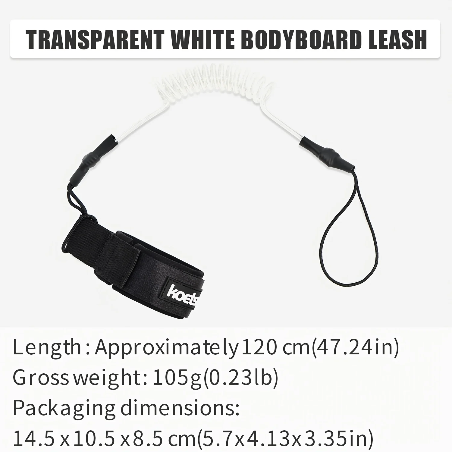 KOETSU Bodyboard-Leash, 5 mm TPU-Spiral-Surfleash mit Klettverschluss am Handgelenk und Schnellverschluss-Zuglasche – Detail 10