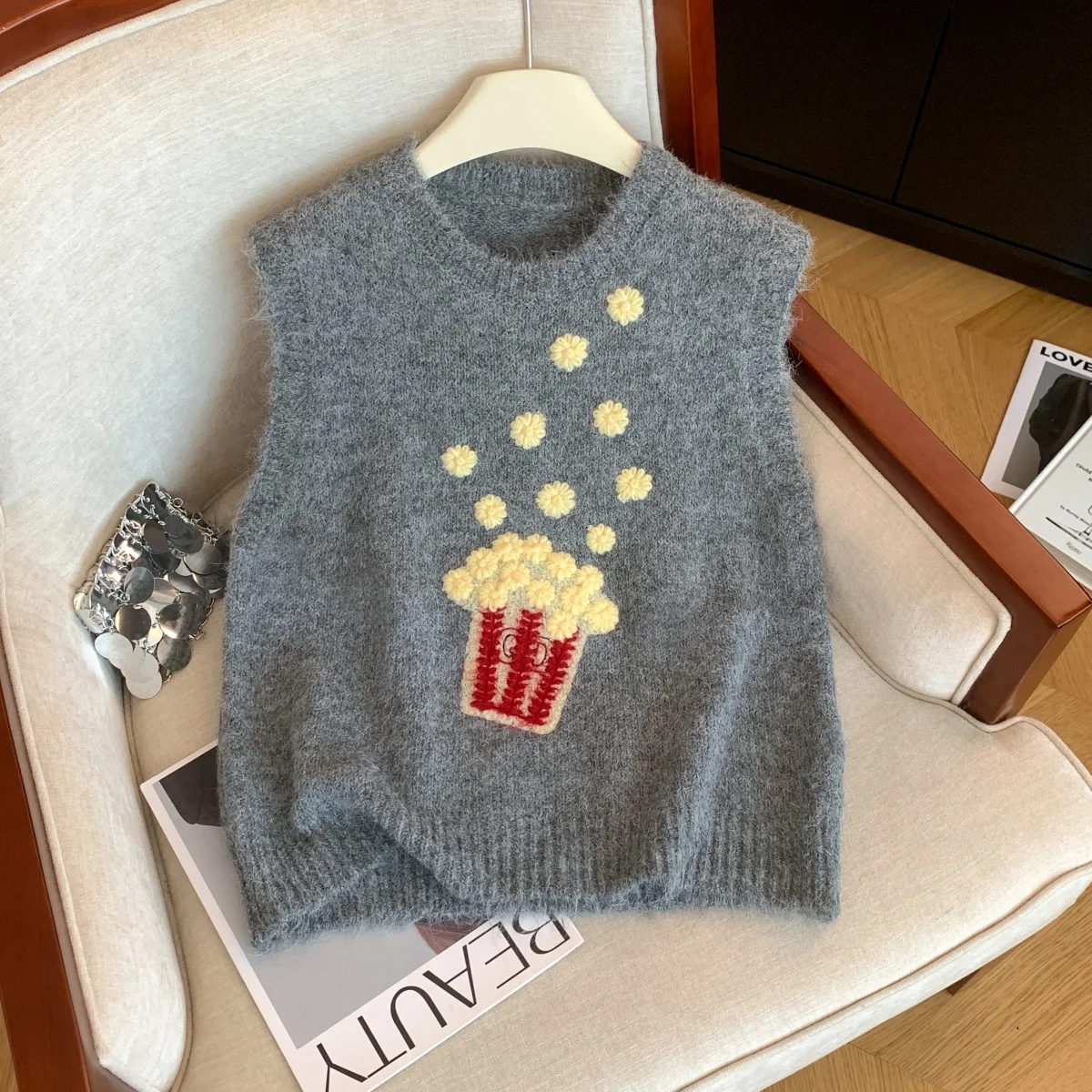 Femmes bleu marine tricot pull gilet Vintage années 2000 coréen sans manches pull en cachemire pour les femmes automne hiver vêtements