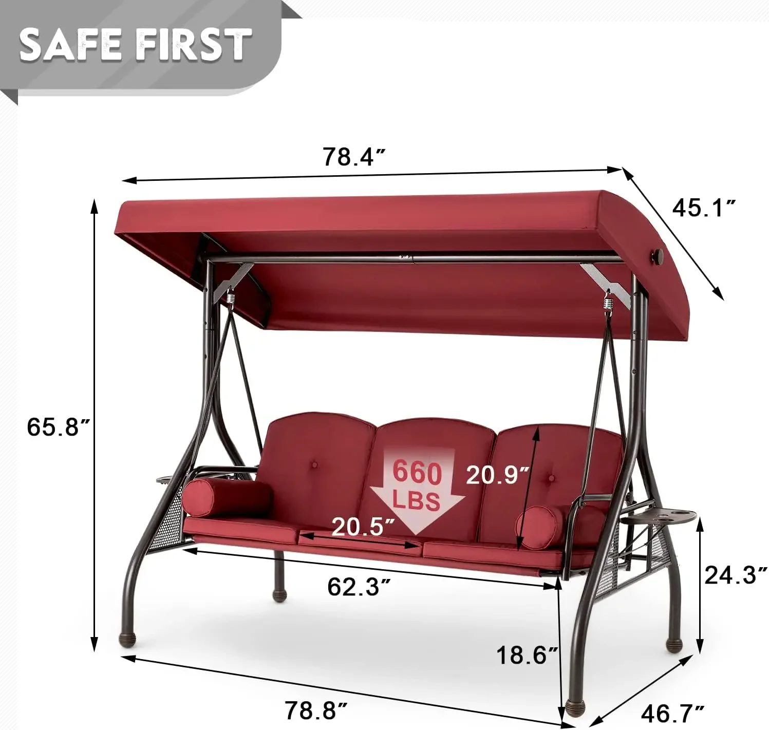 HOMREST-Columpio de 3 asientos para porche exterior, cama Convertible con toldo ajustable, con soporte, planeador para Patio