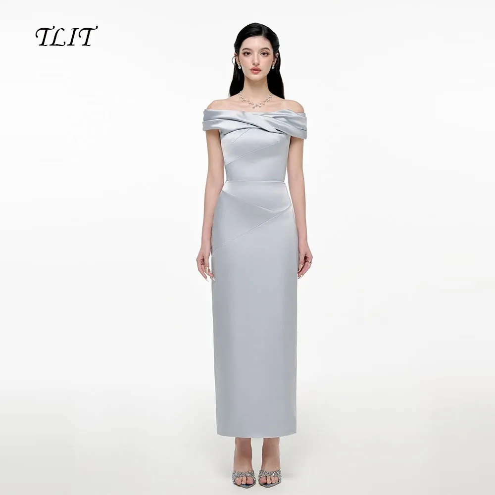 TLIT أنيقة الحرير الساتان حورية البحر فساتين لحضور الحفلات الموسيقية قبالة الكتف حمالة vestidos de noche الظهر سبليت فساتين مخصصة مساء رسمي