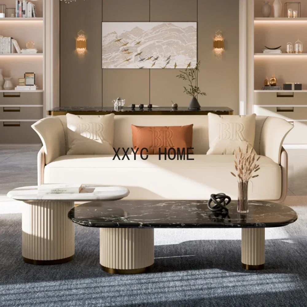 Light Luxury Coffee Table High-End Natural Marble Long End Table Living Room Combination Sets