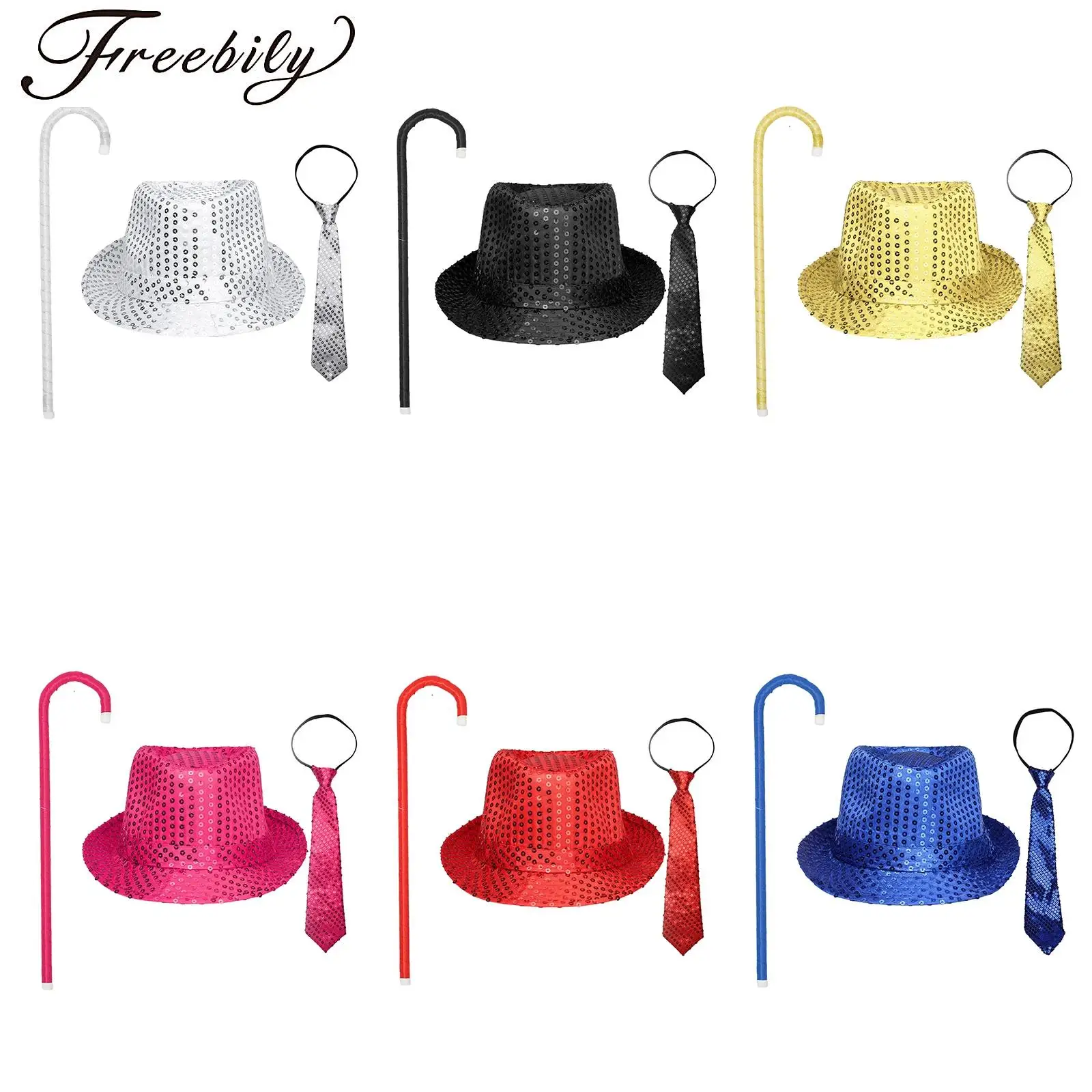 Adulto adolescentes retro trajes de discoteca conjunto acessório brilhante lantejoulas jazz chapéu fedora com gravata cana halloween masquerade suprimentos