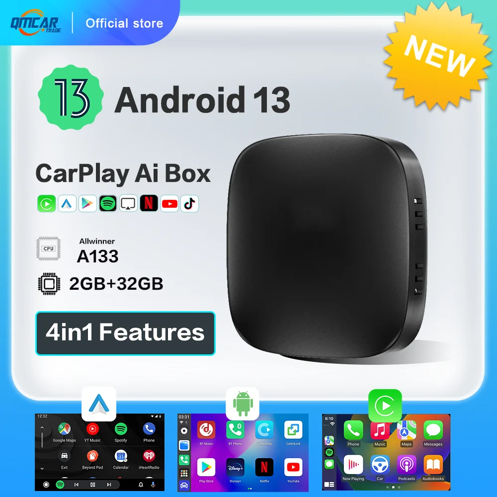 Playaibox Wireless CarPlay Adapter Android Auto Tv Box For Netflix Youtube For Volvo Benz Audi Mazda Chevrolet Ford VW Hyundai