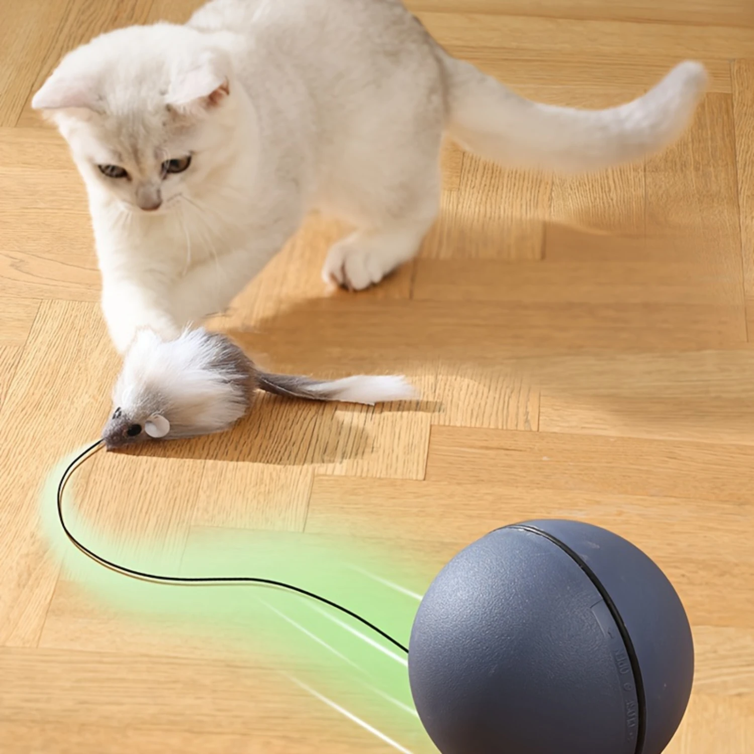 Battery-Operated Interactive Cat Toy Ball With Tracking Mouse - Automatic Rolling Teaser For All Breeds, Battery-Powered (Batt